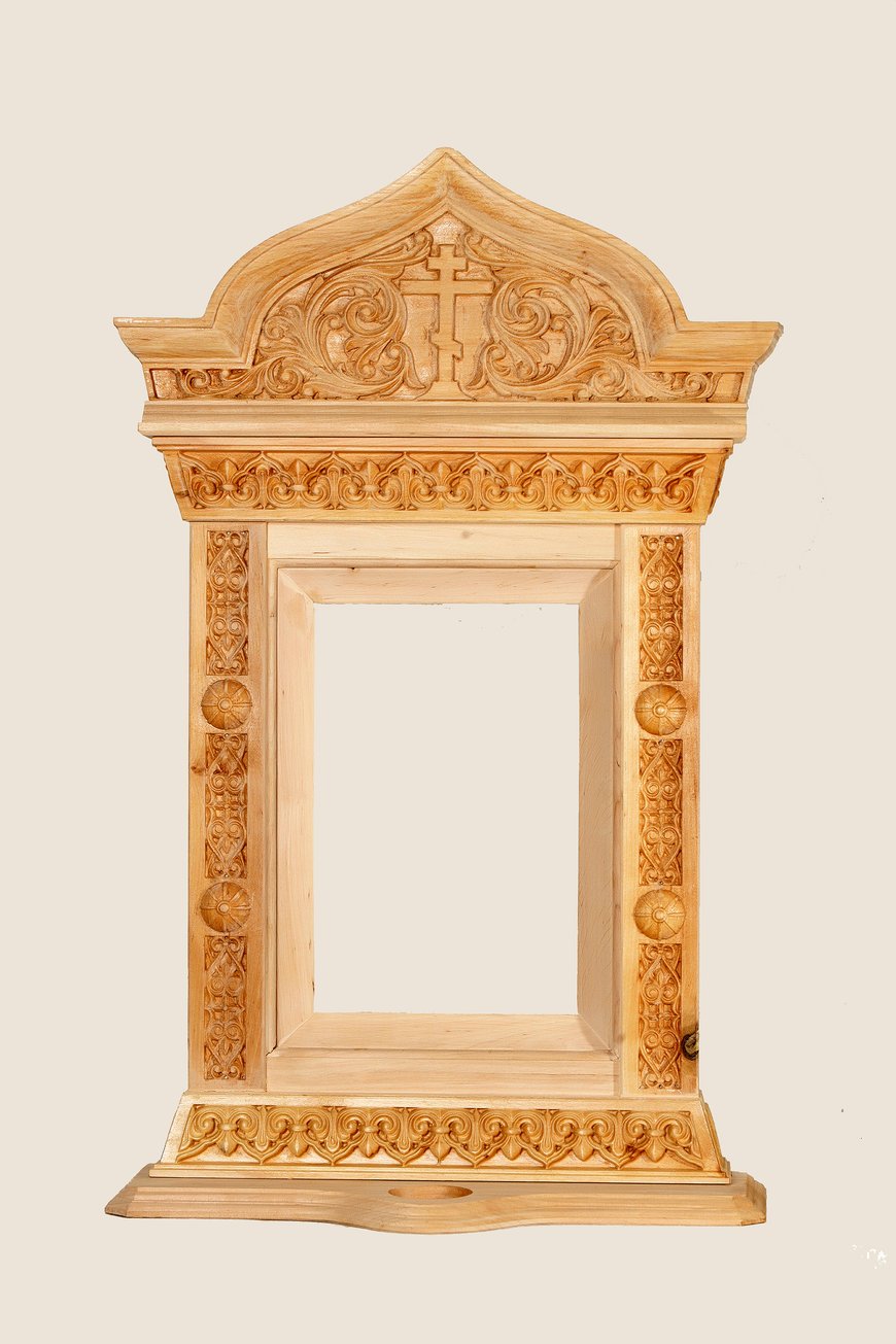 Middle alder table icon case, Light brown, 20x30 (with inner frame), Greek cross, Without a candle holder