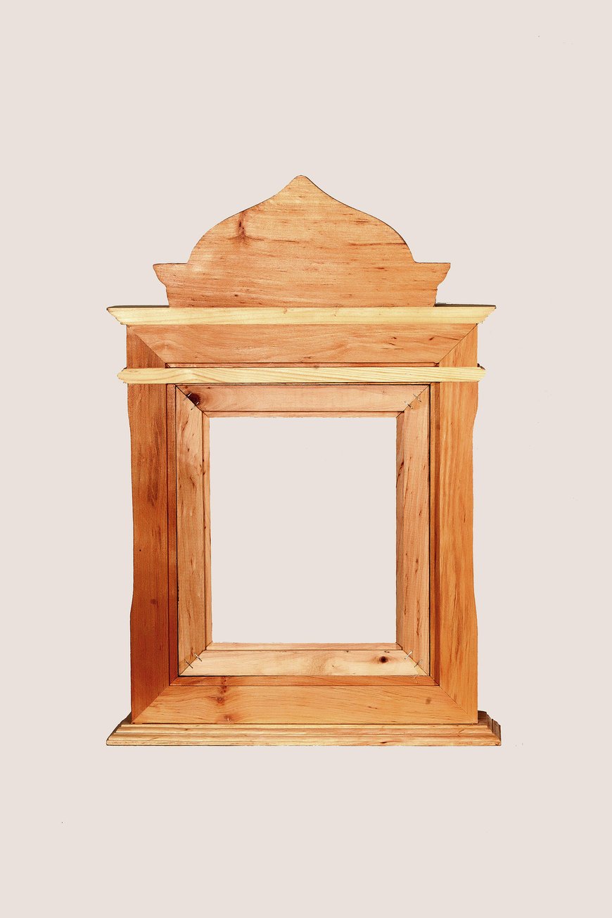 Small alder table icon case, Light brown, 20х24 (with inner frame), Greek cross, With a candle holder